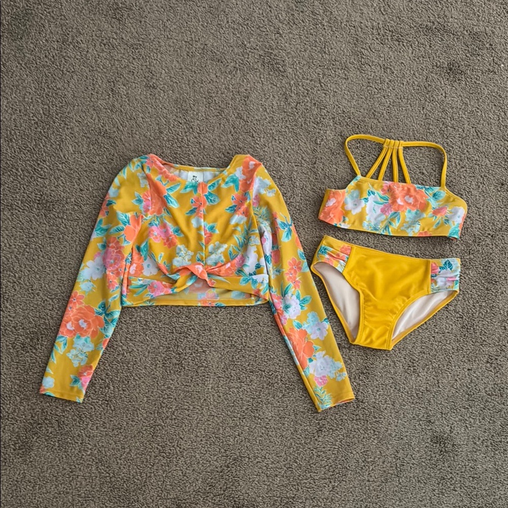 Floral Yellow Kids Swim Set